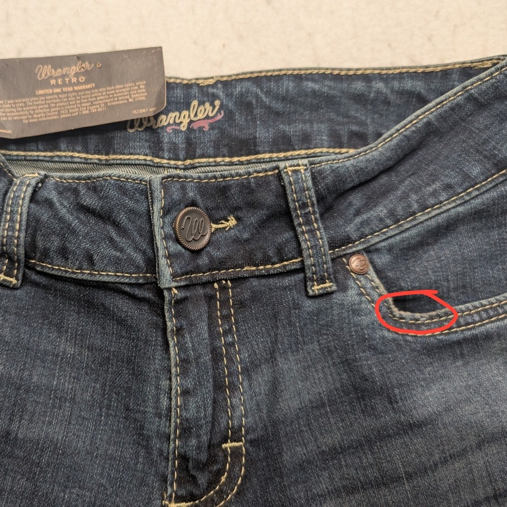 NWT Wrangler Retro Mae Trouser Jeans Womens 27/3x36 Dark Wash Mid Rise Stretch - Picture 11 of 12